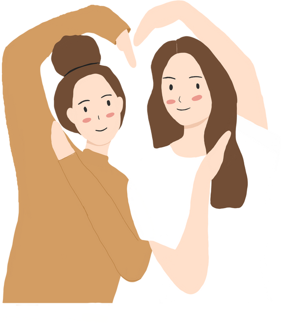 Two Women doing love trend